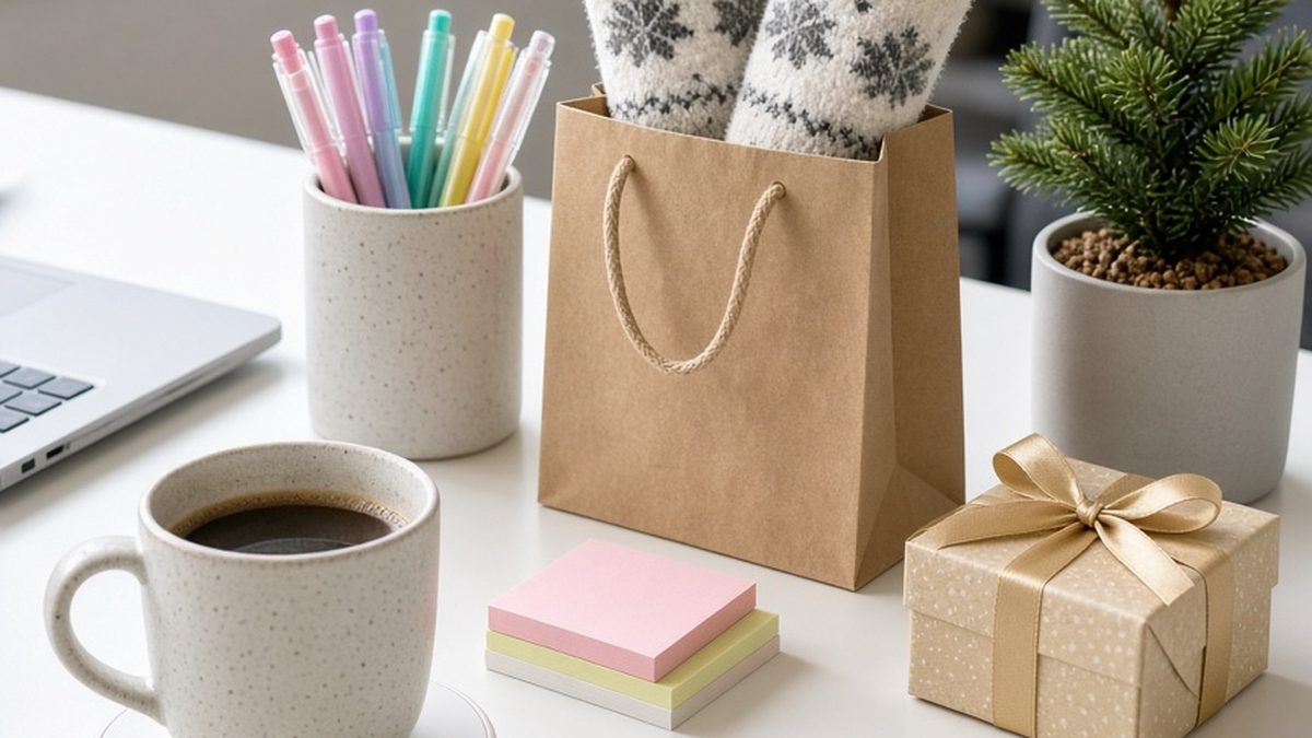 Coworker Gifts Under $20 gift ideas styled on a table (illustrative photo)