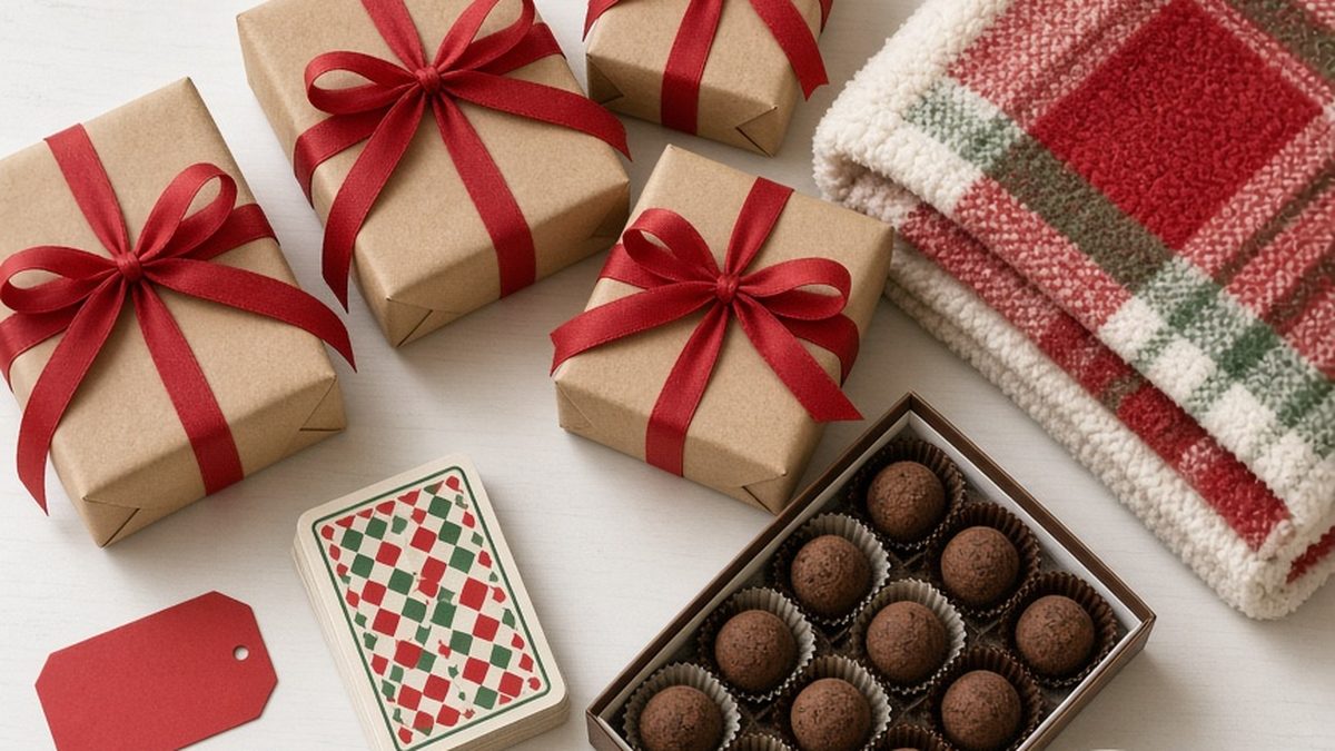 Secret Santa Under $25 gift ideas styled on a table (illustrative photo)