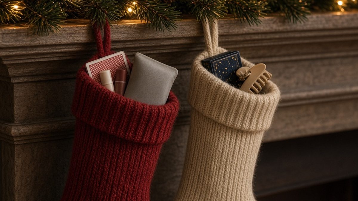 Stocking Stuffers Under $15 gift ideas styled on a table (illustrative photo)
