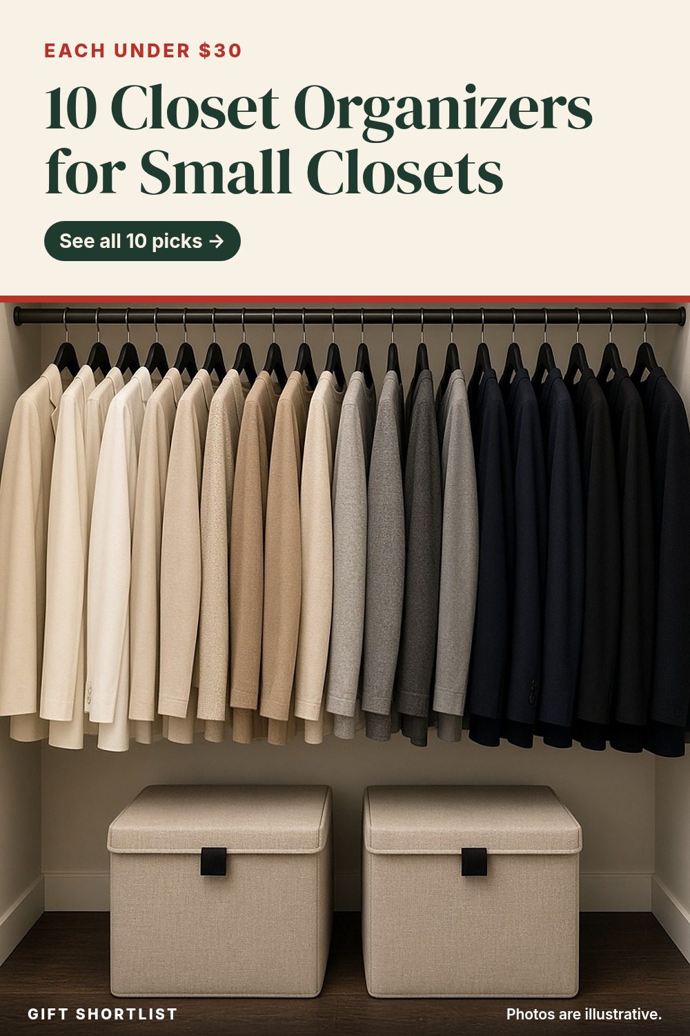 Pinterest graphic: 10 Closet Organizers Under $30 for Small Closets