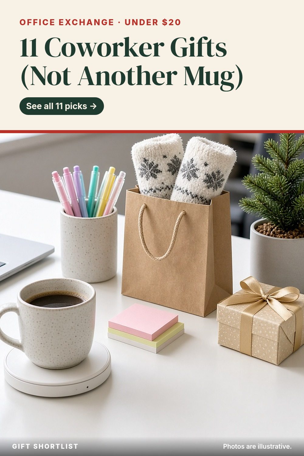 Pinterest graphic: 11 Coworker Gifts Under $20 (Not Another Mug)
