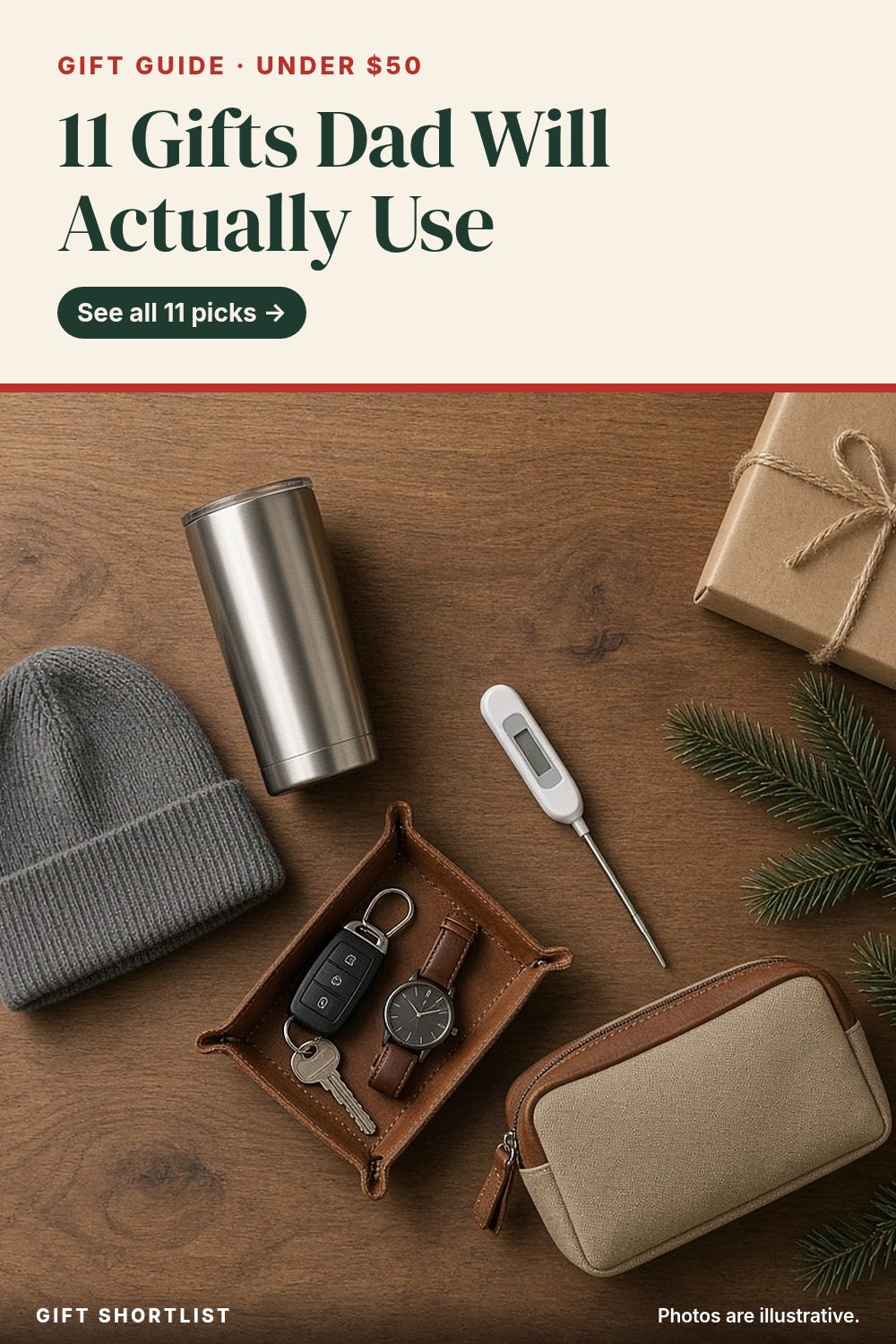 Pinterest graphic: 11 Gifts for Dad Under $50 He'll Actually Use