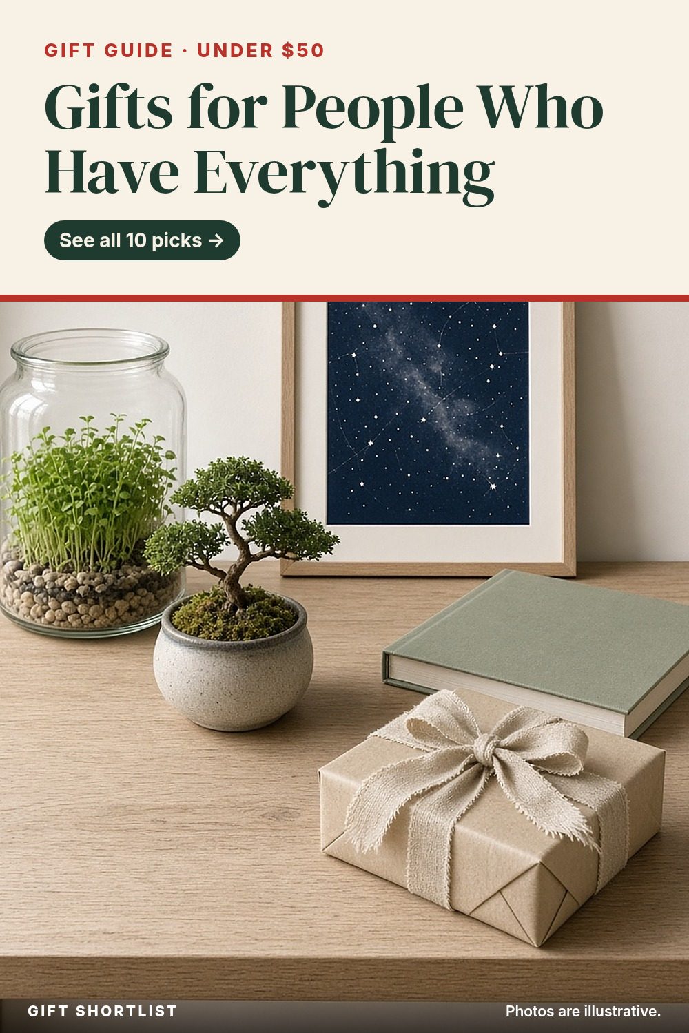 Pinterest graphic: 10 Gifts for People Who Have Everything (Under $50)