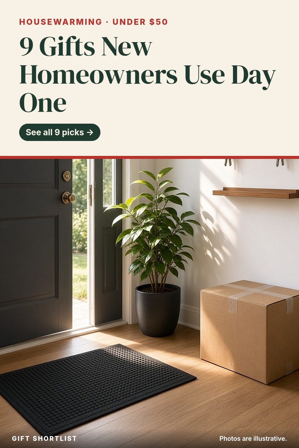 Pinterest graphic: 9 Practical Housewarming Gifts Under $50